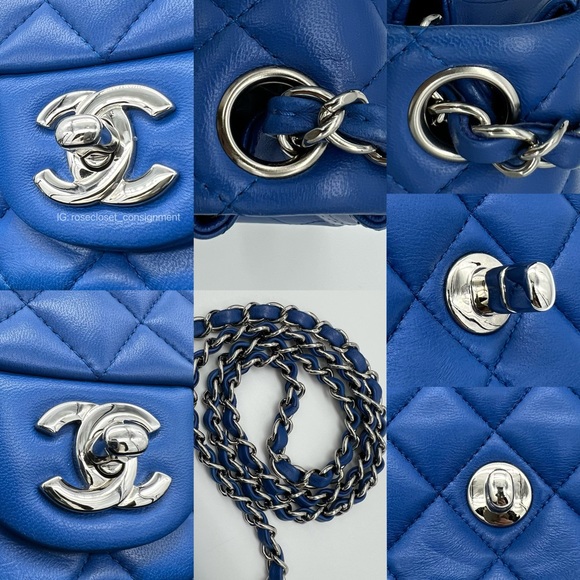 Authentic Chanel Classic quilted Royal blue in lambskin Mini square flap - Picture 16 of 17